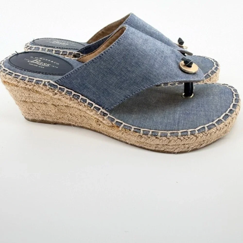 GH‎ Bass Opal Blue Chambray Espadrille Wedge Sandals Womens Denim 5M Spring